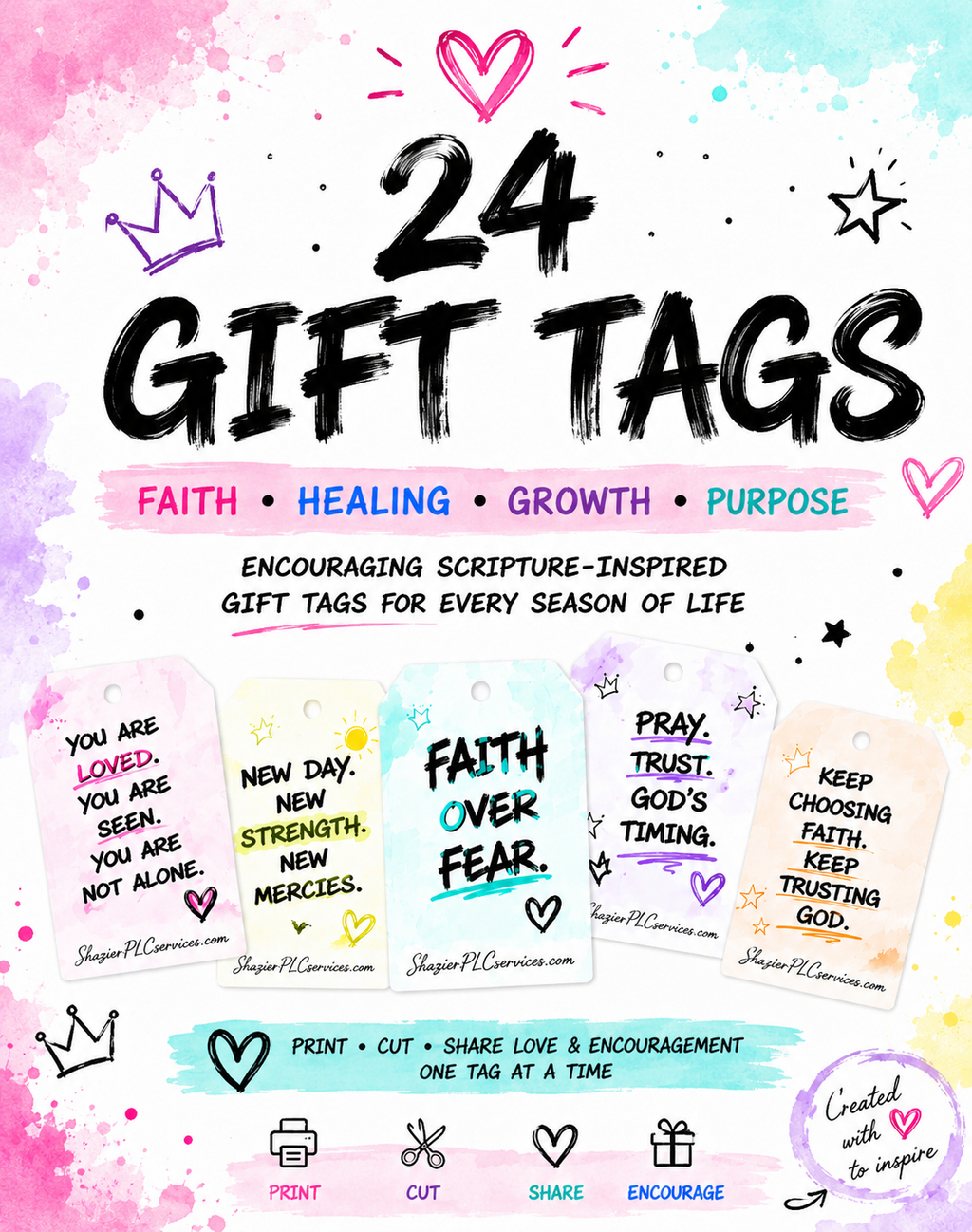 Rebuilt by Grace Faith-Based Printable Gift Tags Collection Encouragement • Healing • Hope • Grace