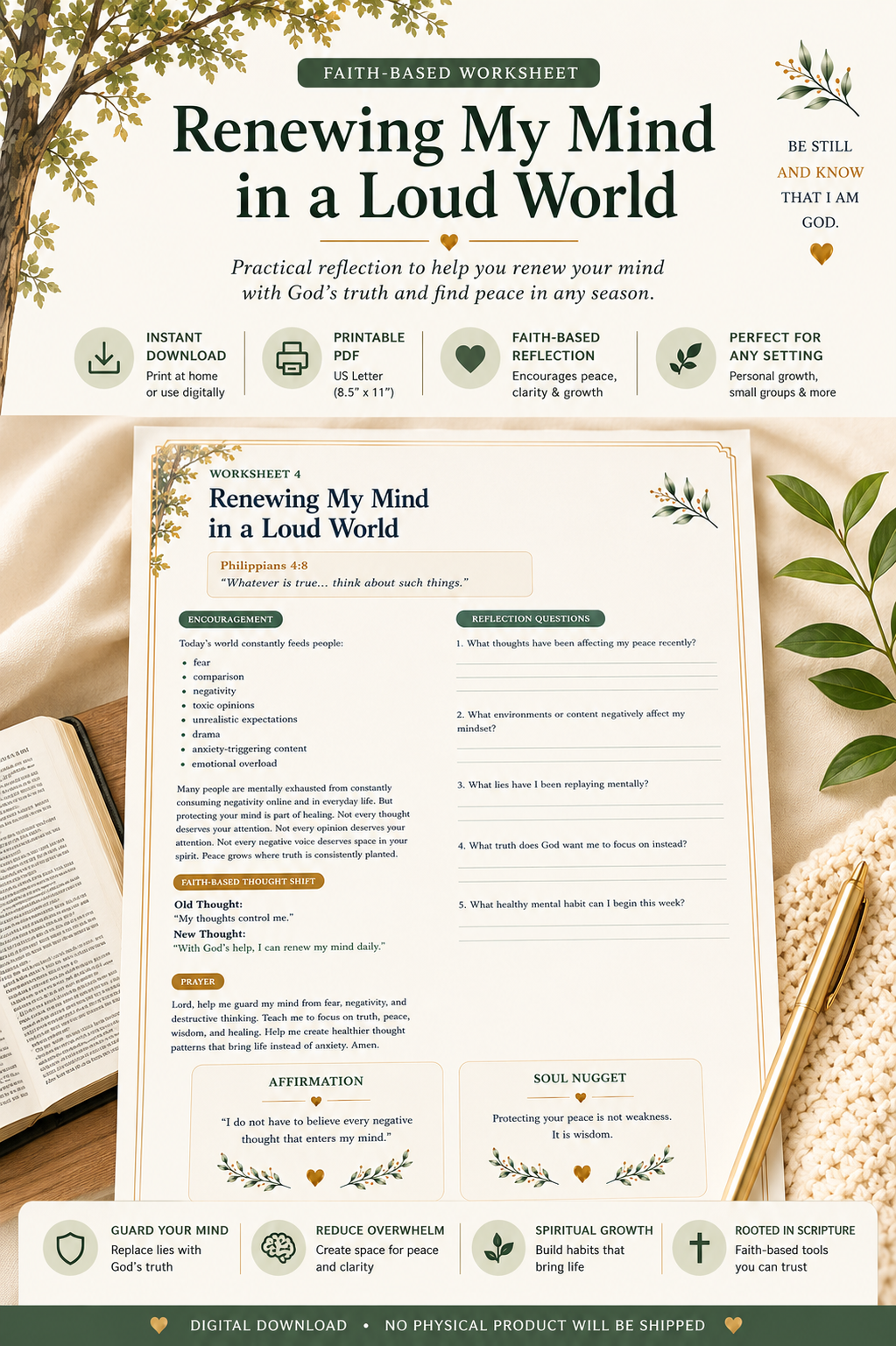 Renewing My Mind in a Loud World Faith-Base Worksheet