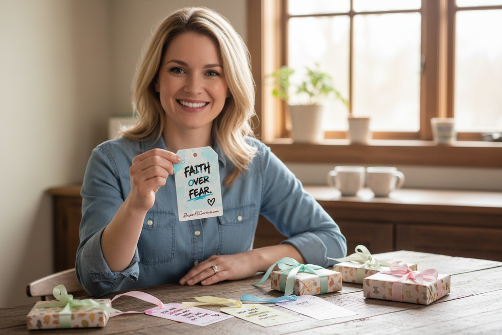 White Woman Holding Tag